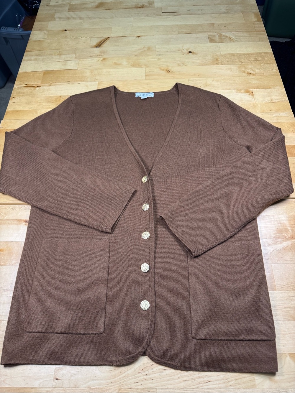 J. Crew Brown Gold Nautical Button-Front V-Neck Cardigan